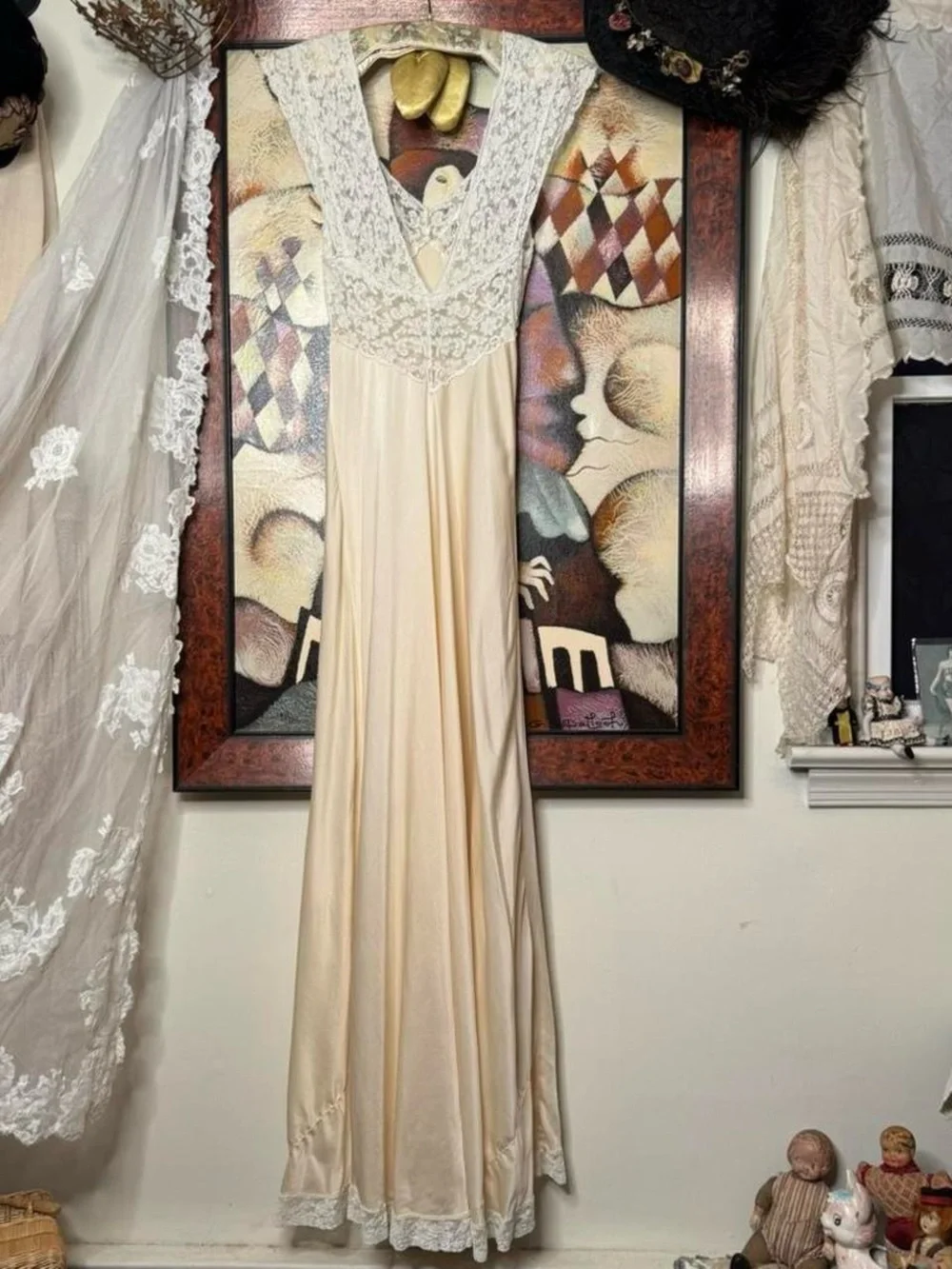 Rare nearly antique 1930s cream crepe silk bias cut wedding trousseau slip dres - Picture 4 of 7